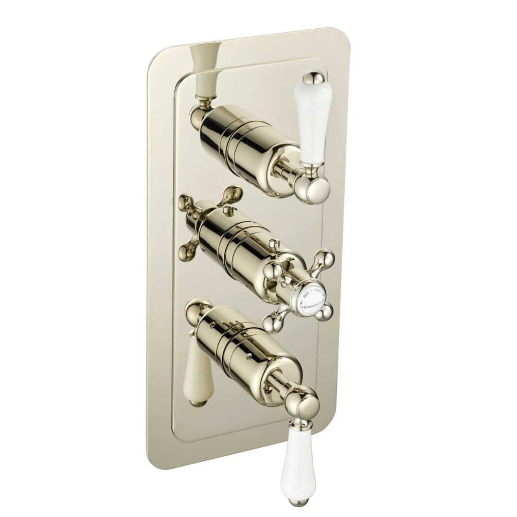 JTP Grosvenor Lever Nickel 3 Outlet 3 Handle Concealed Shower Valve Cut Out